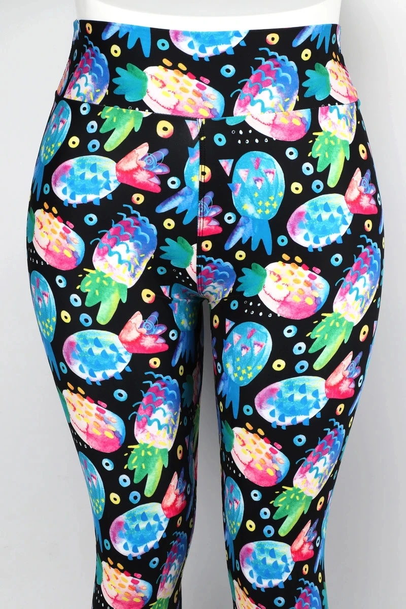 

New 230gsm buttery super soft sexy fitness pants stretch good quality mom and daughter hand draw pineapple prints leggings