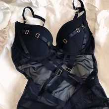 Lingerie Sexy en dentelle, culotte froncée sur les seins, anti affaissement, perspective de mise en forme, une pièce, avec anneau en acier, ensemble de soutien gorge  (1)