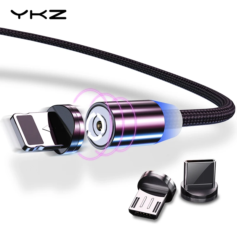 Магнитный кабель YKZ Micro USB для iPhone Samsung Type C с магнитной зарядкой освещения