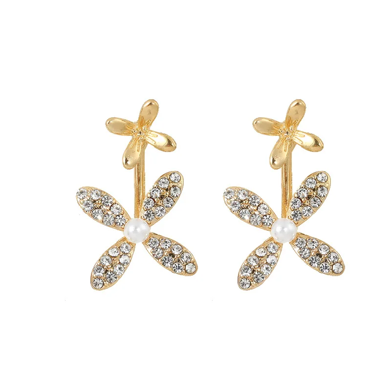 

CA-142 S925 Silver Needle Korea 2021 Super Fairy Temperament Wild Zircon Metal Flower Stud Earrings