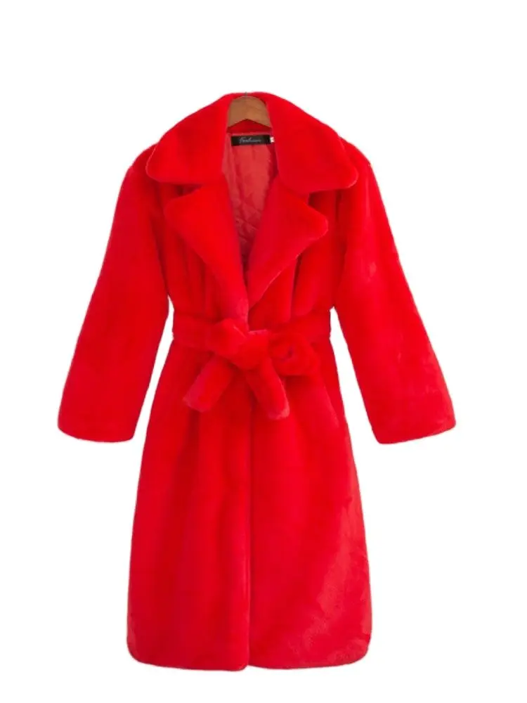 

Cotton Imitation Cashmere Coat Coat Women's Lapel Long Sleeve Imitation Velvet Elegant Fashion Warm Long Coat Coat Winter 2020