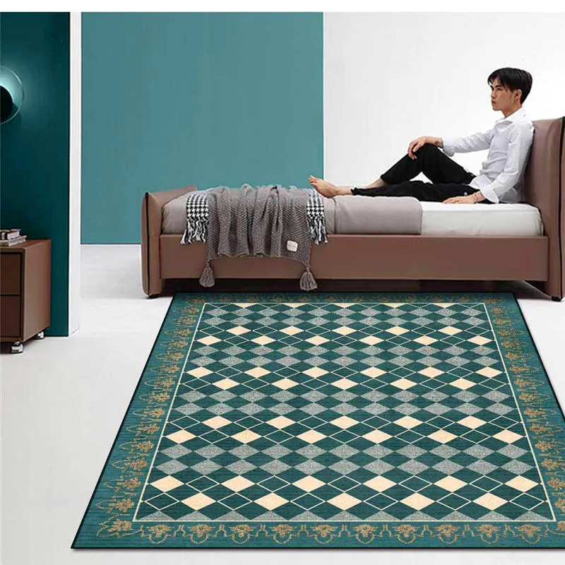 

Fashion Polyester Velvet Rug Geometric Diamond Green Carpet Living Room Bedroom Bedside Carpet Kitchen Bathroom Floor Mat