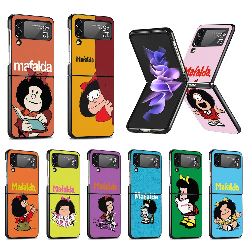 

Luxury Phone Case for Samsung Galaxy Z Flip4 Flip3 5G Black Hard Cover Z Flip 4 3 PC Coque Shell Zflip3 Mafalda Cartoon Funda