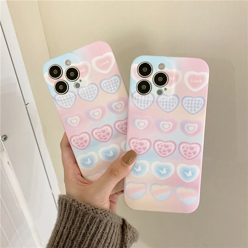 

Full Love Heart Butterfly phone case For iphone 13 13Pro 12 11 X XR Xs max 7 8 Plus Liquid Silicon Len Protective Back Cover