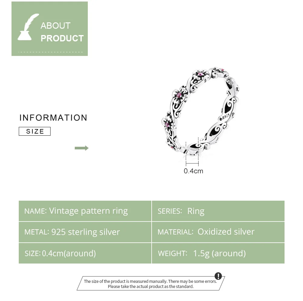 Женское кольцо с винтажным узором Bamoer из стерлингового серебра 925 пробы в стиле