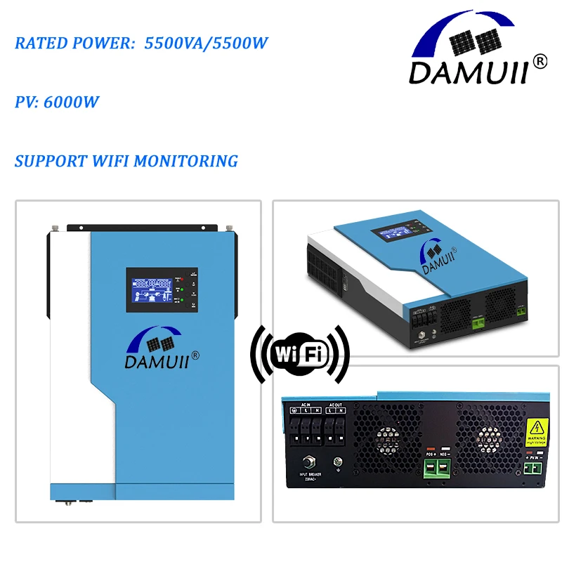 DAMUII 5.5Kva 5500 ВАТТ Инвертор для солнечной батареи MPPT 100A 500VDC PV вход 220VAC 48VDC 5.5KW