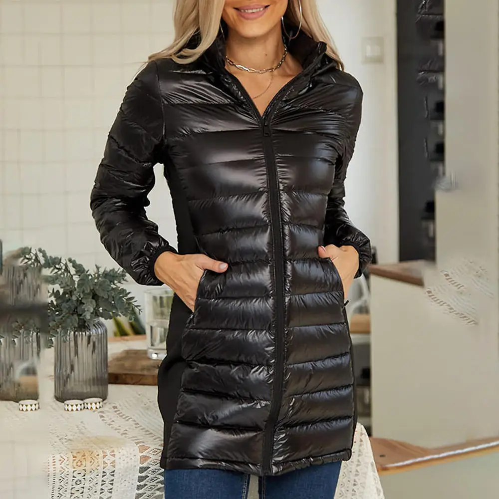 

Куртка женская с хлопковой подкладкой, черная винтажная Толстая зимняя теплая приталенная простая верхняя одежда с капюшоном для офиса, мо...