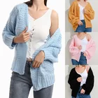 Женский кардиган с длинным рукавом, мягкий розовый вязаный кардиган для осени и зимы