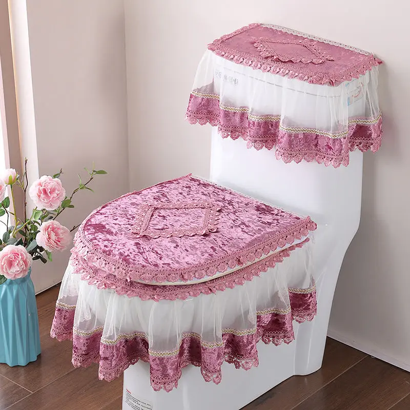 3 шт./компл. тканевый кружевной коврик для унитаза чехол из трех частей с золотым