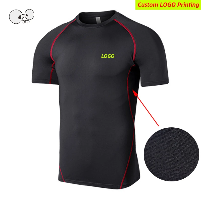 Custom LOGO Men Running T-Shirts Quick Dry Compression Workout Shirt Fitness Gym Jogging Tops High Elastic Sportswear Clothes