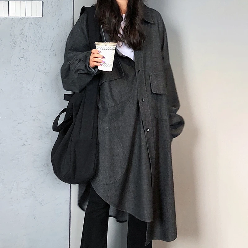 CHICEVER Корейская джинсовая ветровка пальто для женщин воротник с лацканами рукав