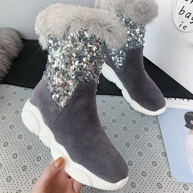 Rimocy/женские белые зимние ботинки женские блестящие ботильоны с меховым