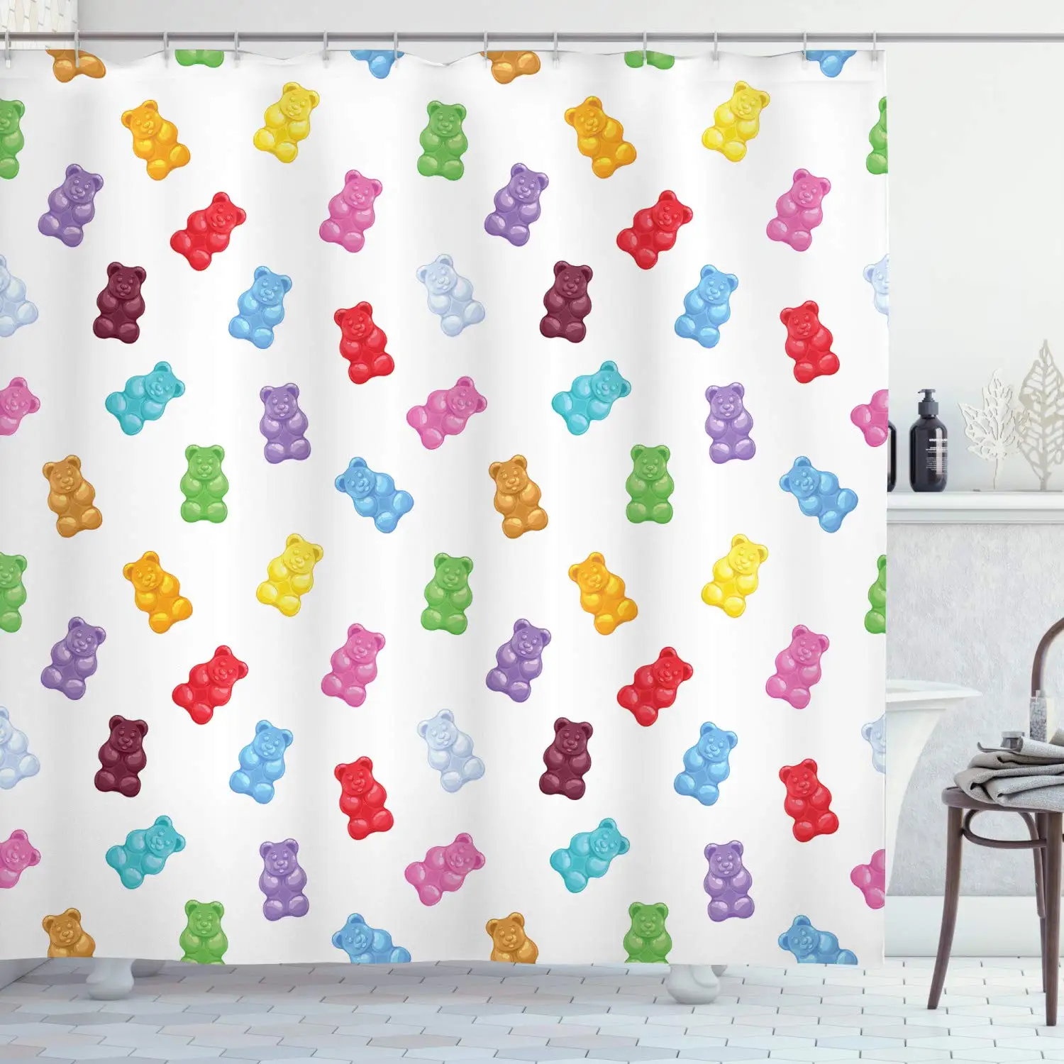 

Sweet Decor Shower Curtain by Colorful Gummy Bears Kids Candy Yummy Jelly Playroom Kids Baby Nursery Theme Image Fabric Bathroom