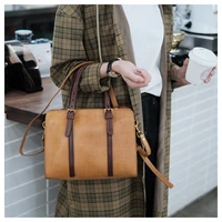 retro fashion natural real leather ladies hit color tote bag outdoor weekend work casual large capacity shoulder messenger bag