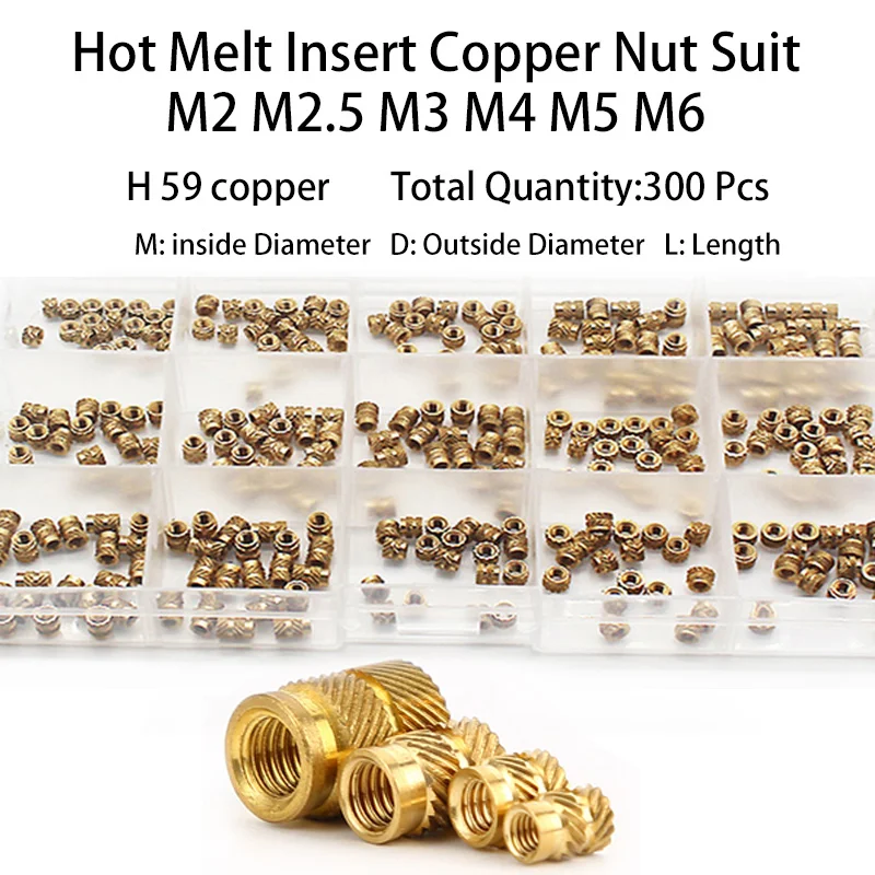 Hot Melt Insert Copper Nut Suit SL-type Double Twill Knurled Injection Brass Nut Suit Heating Molding Copper Thread Inset Nut