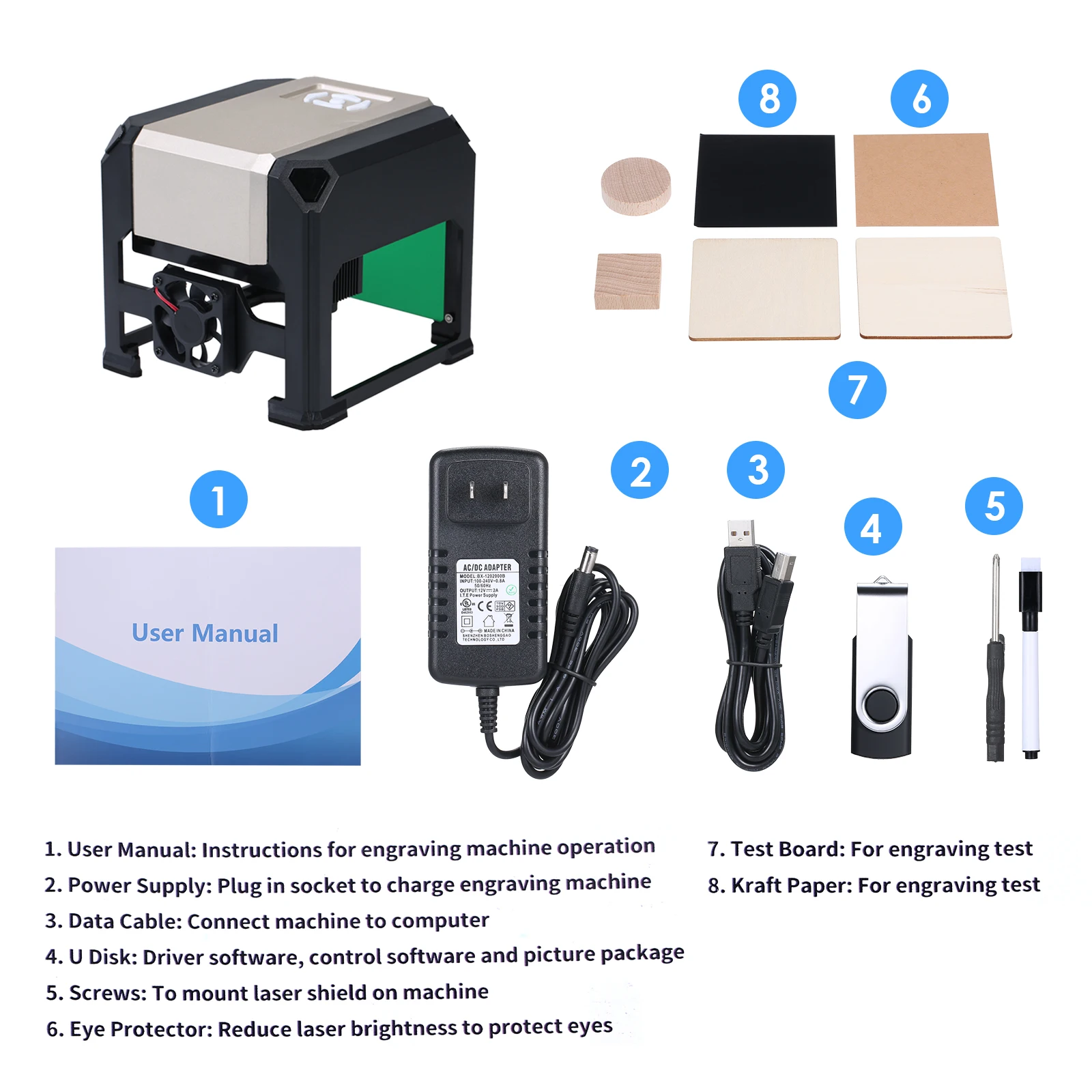 

Mini Laser Engraver AC100-240 V 3000mW High Speed Small Engraving Machine USB Port Design for Home Daily Artcraft Work Engraver