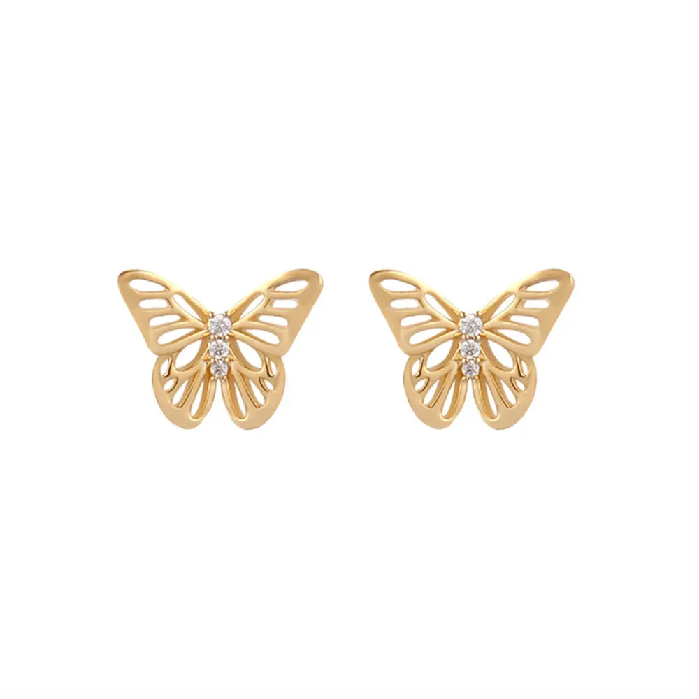 

Fashion Gold Color Butterfly Stud Earrings For Women Girl Minimalist Alloy White Crystal Stud Earrings Jewelry Gift