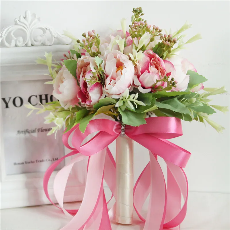 Type 3 rose red YO CHO шелковые розы свадебный букет для подружек невесты свадебные букеты белые розовые Искусственные цветы Свадебные принадлежности украшение дома - Цвет: Type 3 rose red