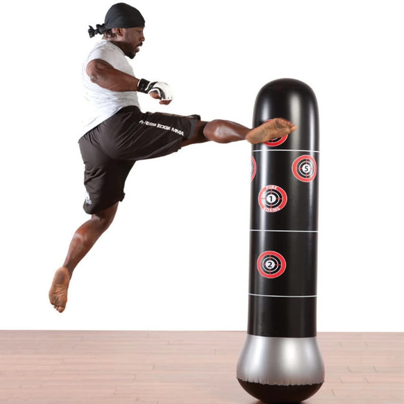 

160cm Boxing Punching Bag Inflatable Free-Stand Tumbler Muay Thai Training Pressure Relief Bounce Back Sandbag with Air Pump