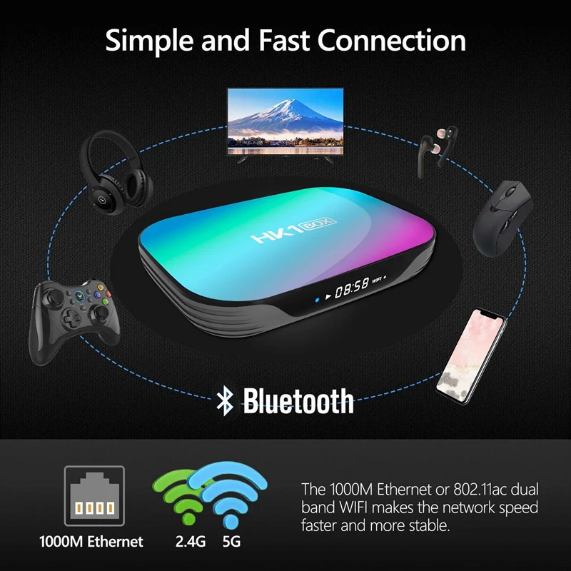 

HK1 Box Amlogic S905X3 4GB RAM 128GB ROM 5G WIFI Bluetooth 4.0 1000M LAN Android 9.0 4K 8K H.265 TV Box