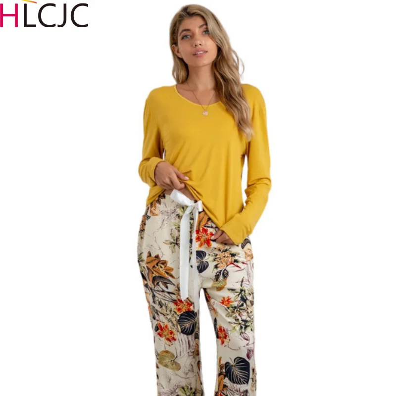 Пижамный комплект для женщин одежда сна женская с цветочным принтом модал топ +
