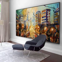 arthyx hand painted palette knife abstract city landscape oil painting on canvas modern wall art for living room home decoration