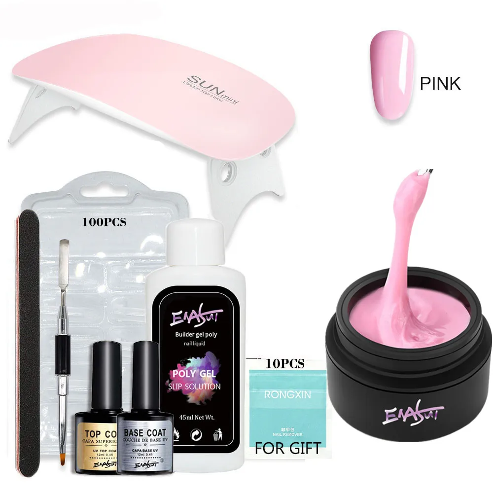 ENASUI Quick Extension Nail Gel Nail Builder Extend Gel Led Lamp 9Pcs/Kit Pink UV LED Gel Poly Polish Building Soak off Gel Kit
