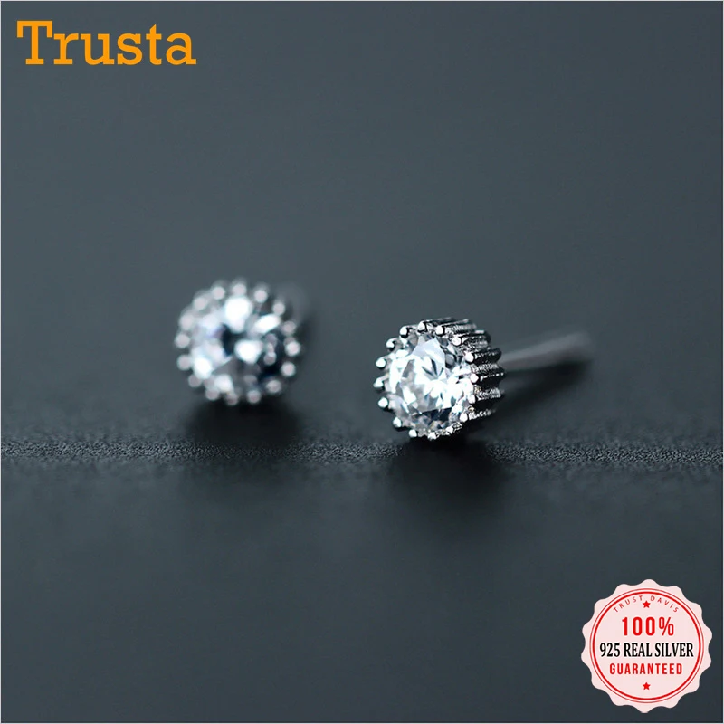 Женские маленькие серьги гвоздики Trusta из 100% стерлингового серебра 925 пробы 4 мм х