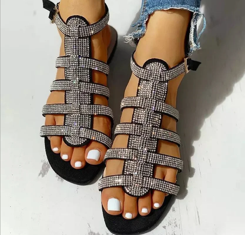 Женские летние сандалии Блестящие туфли на плоской подошве Женская обувь из