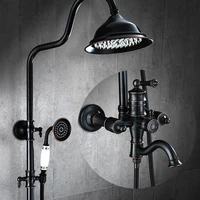 black bronze bathtub shower set faucet double ceramic handle bathroom shower faucet 8 rainfall shower column in the wall bathtu