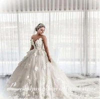 2020 3D Flowrers Ball Gown Wedding Dresses Luxury Lace Appliqued Open Back Saudi Arabia Dubai Bridal Gown robe soiree dubai