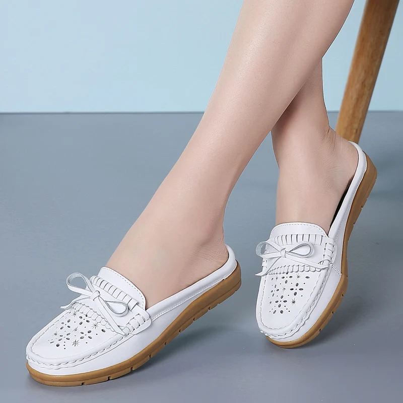

Women Casual Slippers Cow Leather Trend Light New Arrival Antiskid Wear Resisting Sewing Female Loafer Shoes Summer Grace Flats