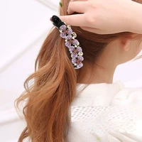 korea new flower banana hair clip fashion ladies ponytail vertical hairpin paint rhinestone hairgrip barrettes women headdress