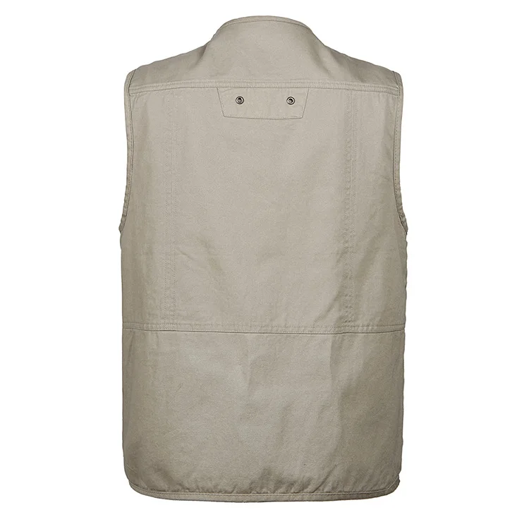 

2020 Men's New Cotton Multi-Pockets Vest Copper Buckle V-neck Zip Cloth Vest