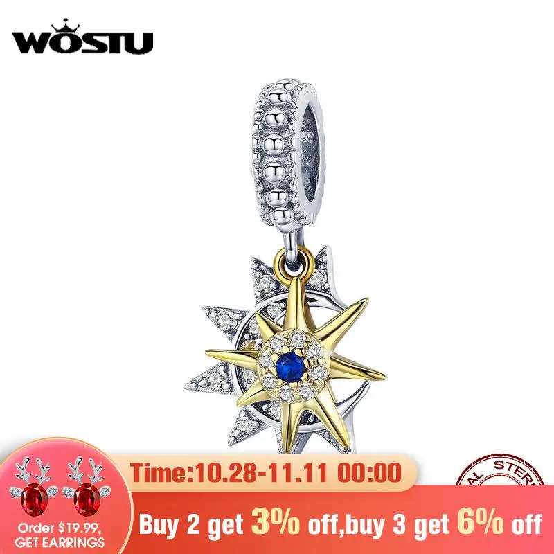 WOSTU золотая луна звезды солнце очарование из стерлингового серебра 925 пробы AAA CZ