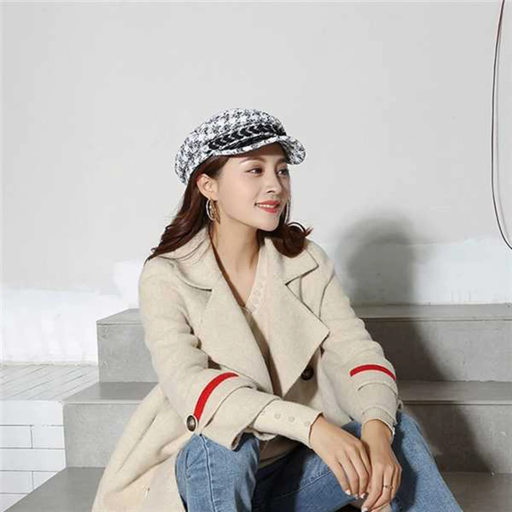 Женская твидовая шляпка винтажная в стиле милитари с золотой нитью бейсболка