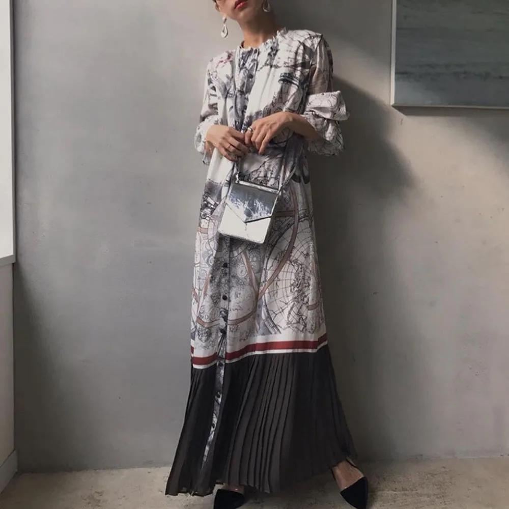 Элегантное офисное женское длинное платье с принтом корейские Японские Женские