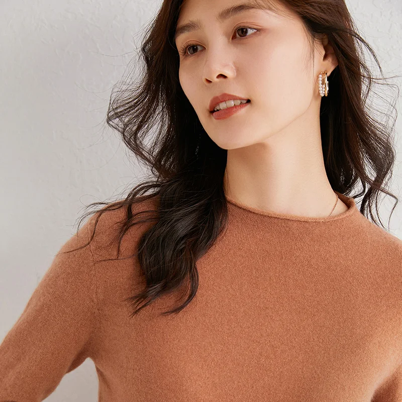 

women sweaters solid o-neck long sleeves soft slim pullover fashion casual real wool sweater