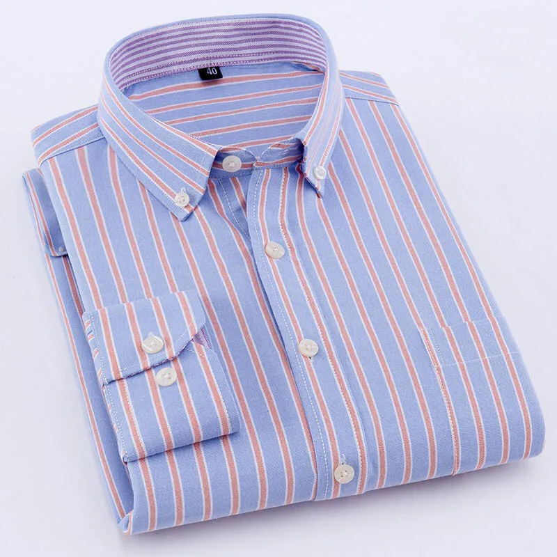 Мужская Повседневная рубашка из ткани Оксфорд полосатая дышащая с длинными