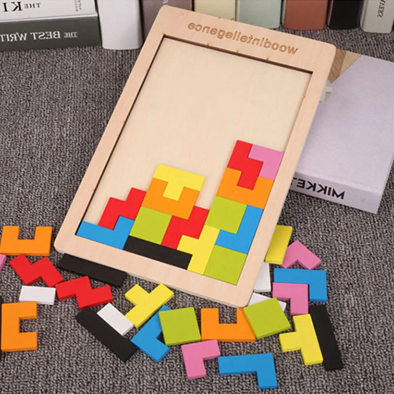 

Macaron 3D Puzzle Wooden Tangram Math Toy Tetris Game Children Pre-School Magination Intellectual Educational Toy for Kids Gifts