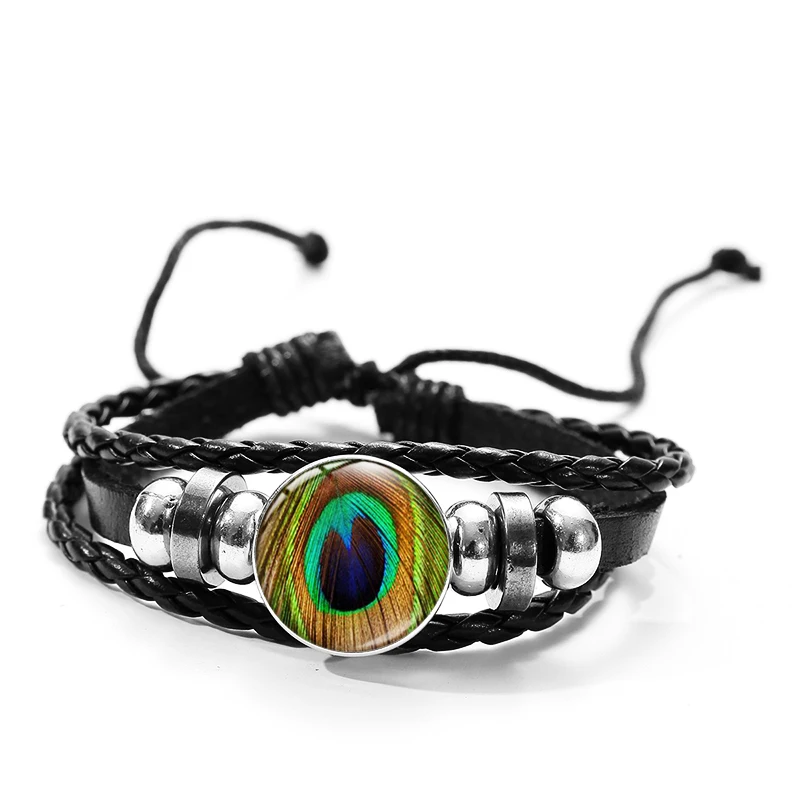 Женский браслет из ПУ кожи с перьями павлина | Украшения и аксессуары