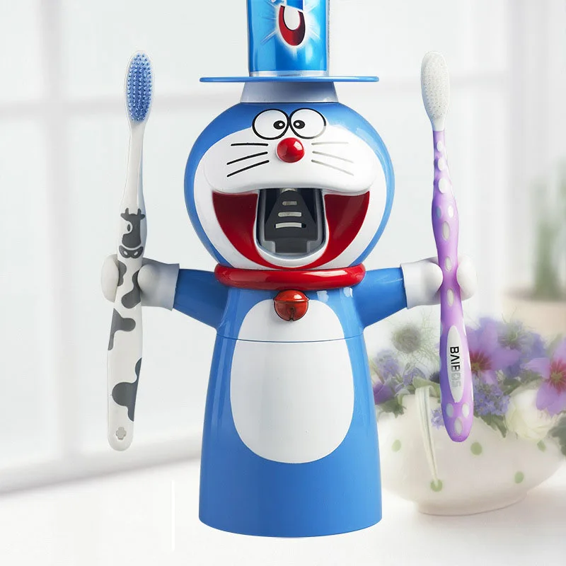 

Automatic Toothpaste Dispenser Creative Cartoon Doraemon Toothpaste Squeezer Wall Mount Stand Dust-Proof Cup