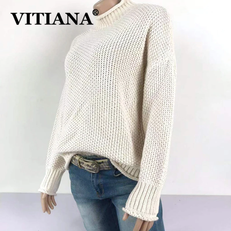 VITIANA 2019 осенне-зимний Повседневный вязаный свитер Женская водолазка с длинным