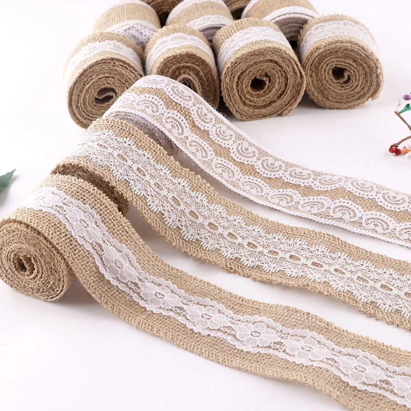 

2 Meters/Roll Jute Burlap Lace Hessian Hemp Ribbon Vintage Rustic Wedding Party Christmas Decor DIY Crafts Gift Packaging Ribbon