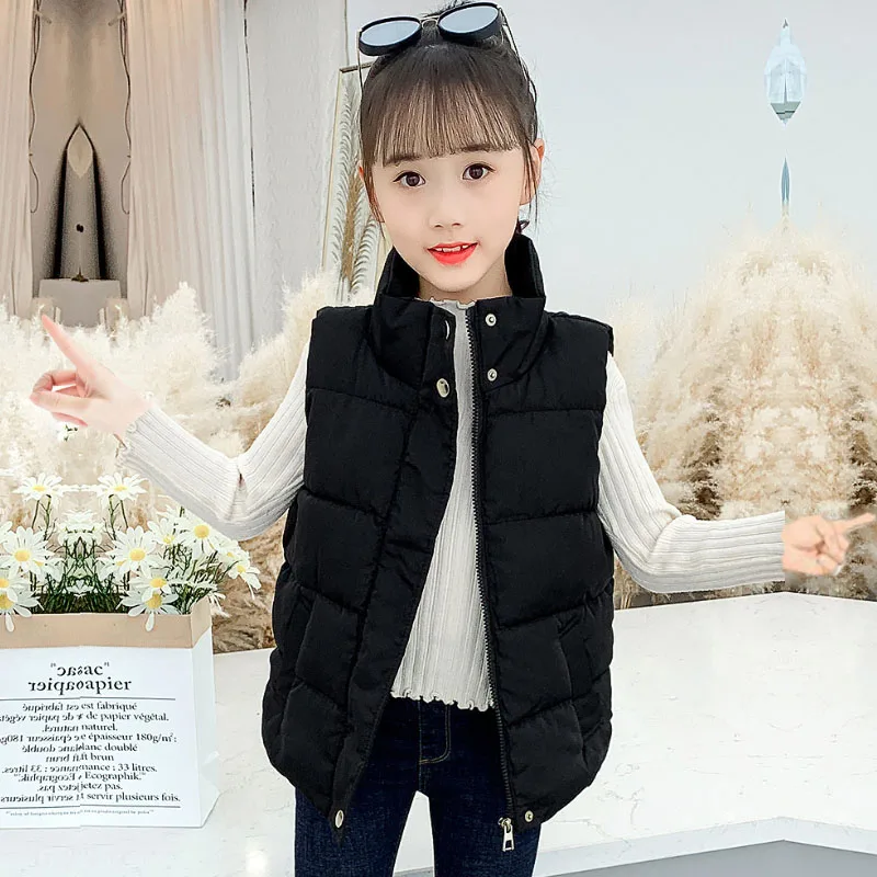 Зимняя одежда для девочек куртка жилет модное повседневное теплое пальто