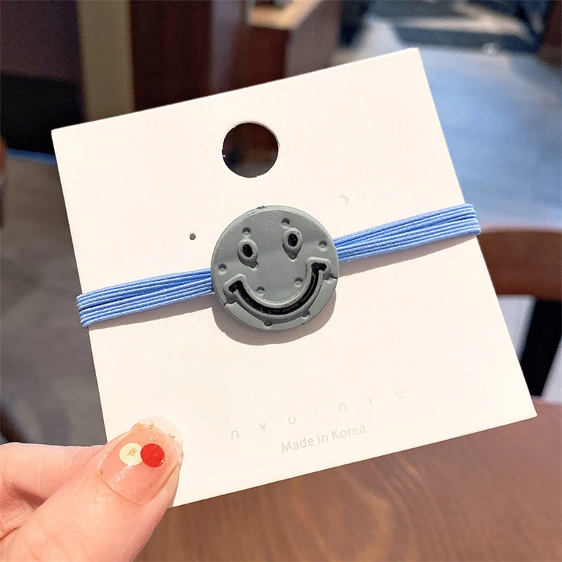 

Colorful Smile Face Shinny Elastic Hair Band korea Hair Accessories For Girls Handmade Cartoon Hair Tie Head Band Rubber Band