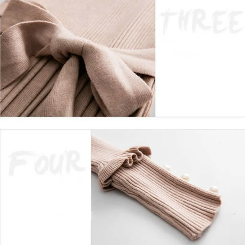 

Dress Women Long Sleeve Winter Solid O-neck Mid-calf Pearls Muti-colored Dresses High Elasticity Slim Elegant Fit Spring Autumn