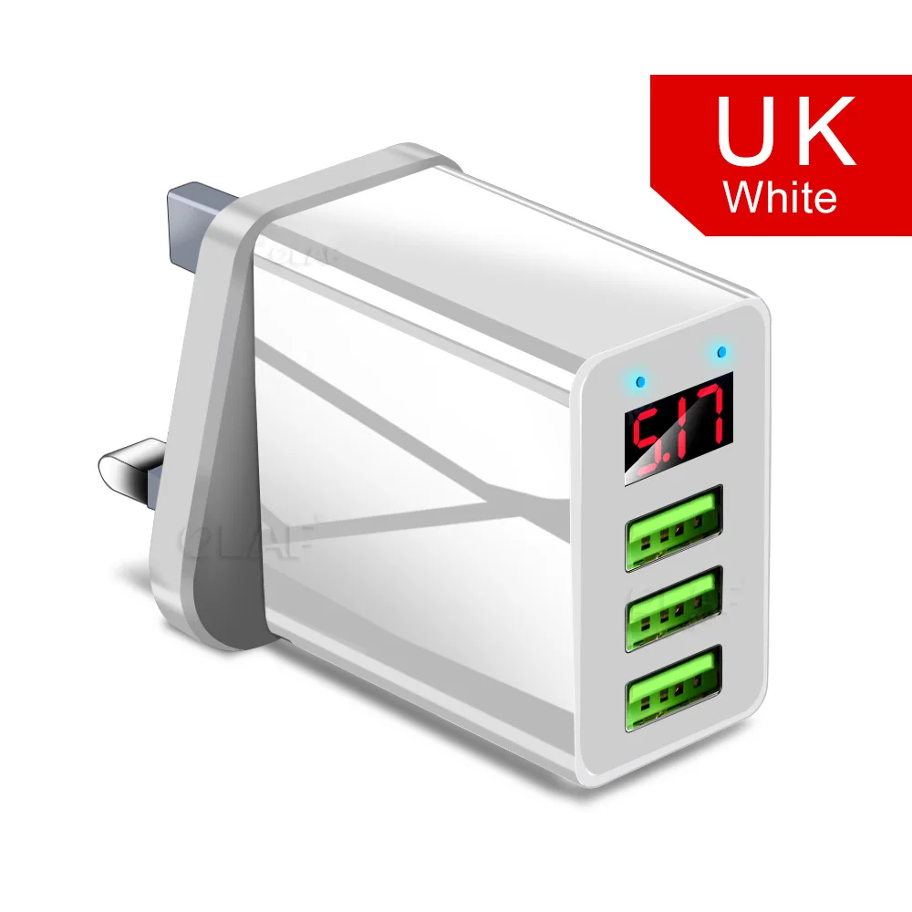 White UK version OLAF 3 порта USB зарядное устройство светодиодный дисплей ЕС вилка всего Макс 3.1A быстрая смарт-зарядка зарядное устройство для мобильных устройств для iPhone iPad samsung - Тип штекера: White UK version