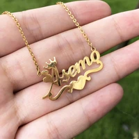 custom name necklace for women personalized gold heart ribbon nameplate necklace stianless steel chain choker bff jewerly gift