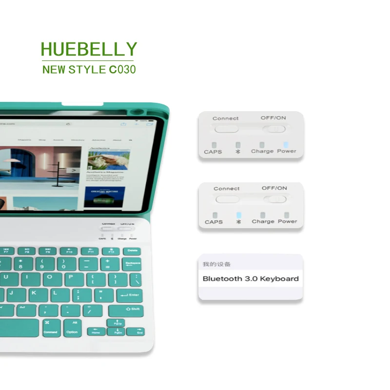 HUEBELLY C030 Беспроводная клавиатура для планшета Ipad Huawei Xiaomi Iphone Air 3 4 5 6 светодиодная